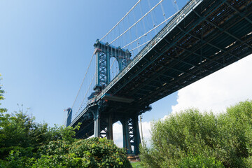 Manhattan bridge from below. Brooklyn, New-York, United States