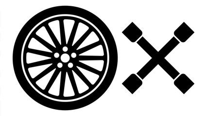 ngi1072 NewGraphicIcon ngi - german: Kreuzschlüssel, Radkreuzschlüssel, Radkreuz - PKW Reifenwechsel. - english: car wheel with lug wrench icon. - changing car wheel sign. - simple xxl g10233