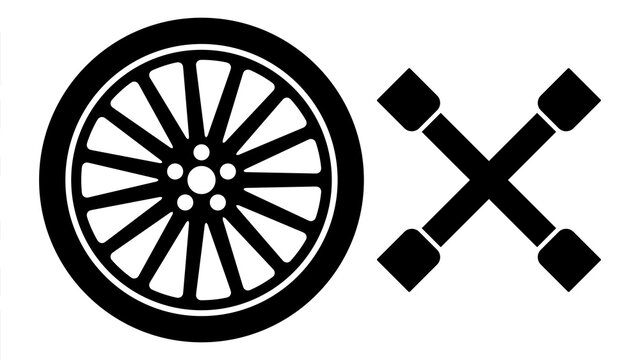 ngi1072 NewGraphicIcon ngi - german: Kreuzschlüssel, Radkreuzschlüssel, Radkreuz - PKW Reifenwechsel. - english: car wheel with lug wrench icon. - changing car wheel sign. - simple xxl g10233