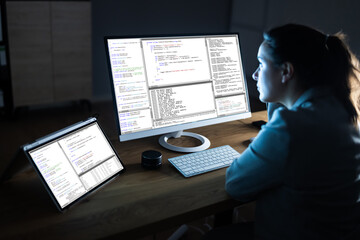 Fototapeta na wymiar Software Programmer Coder Working On Computer