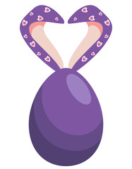 Purple egg with rabbit ears. Easter symbol in cartoon style