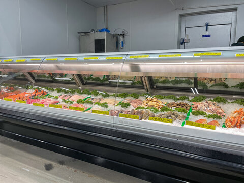 The Seafood Aisle Of A Bravo Market Grocery Store In Orlando, Florida.