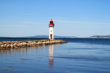 Onglous lighthouse in Marseillan, a seaside resort in the Herault department in southern France