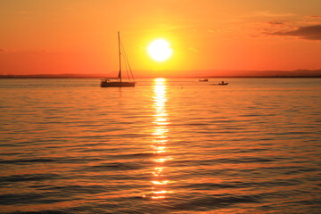 Amazing sunset in port camrague in France