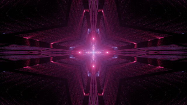 3D rendering of futuristic bright neon pink cross shaped fractal particles