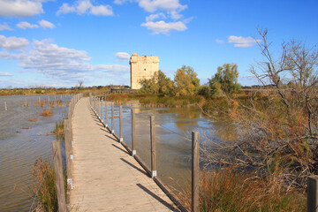 The Carbonniere Tower, a historic stone gate tower in Camargue. The Carbonniere Tower was once a working bit of fortification in Aigues mortes, France