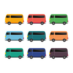  school bus vector, bus different color set of nine bus vector illustration on white background