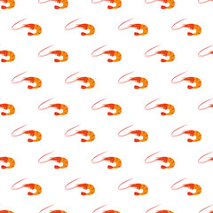 Shrimp isolated on white background. illustration vector stock seamless pattern 
