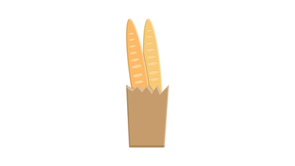 bag with baguette breads over white background, illustration