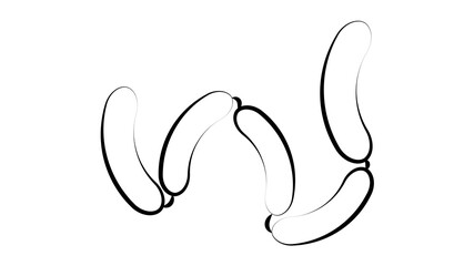 sausages on a white background, illustration. a bunch of sausages for lunch and dinner. grilled sausages, delicious meat appetizer. natural packaging for meat delicacies