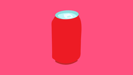 tin bottle on a pink background, illustration. bottle for drinks and lemonades. container for soda red. lemonade in a disposable package. harm to the environment