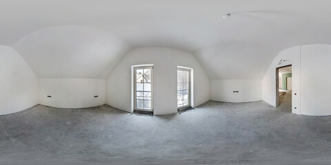 empty white room with mansard without repair and furniture. full spherical hdri panorama 360...