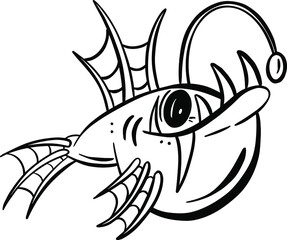 Cartoon Anglerfish Fish Outline Illustration Vector