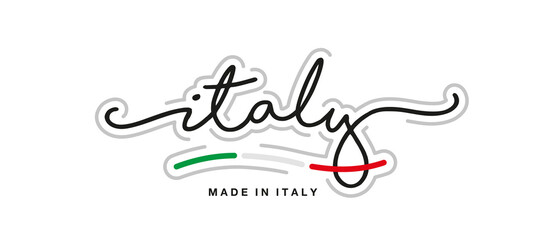 Made in Italy new modern handwritten typography calligraphic logo sticker Italian flag ribbon banner