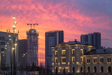 Fototapeta na wymiar Sunset skyline in Belgrade, Serbia