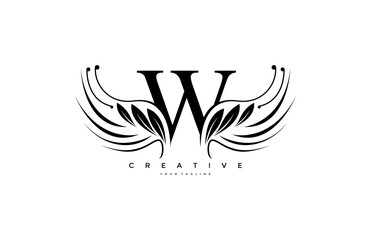 Initial W Typography Flourishes Logogram Beauty Wings Logo