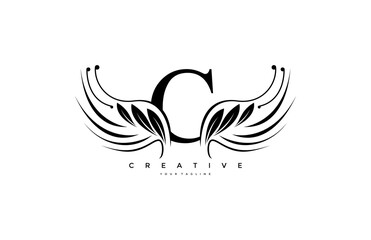Initial C Typography Flourishes Logogram Beauty Wings Logo