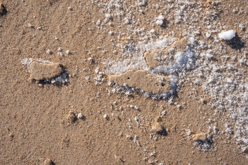 beach sand in winter together with a bit of snow form an interesting background
