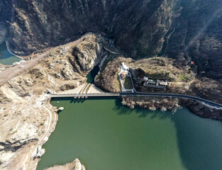 Aerial panorama of dam of Krichim Reservoir, Bulgaria