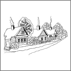 Obraz premium village in winter in new year