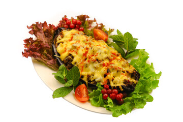 Photo of food for the menu. Catalog shooting of the restaurant menu. Product data survey. Dish on a plate on a white background