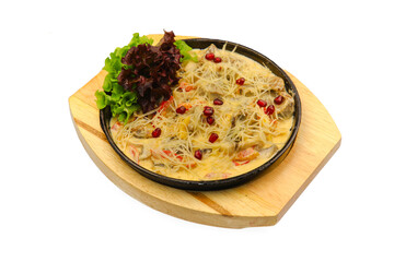 Photo of food for the menu. Catalog shooting of the restaurant menu. Product data survey. Dish on a plate on a white background