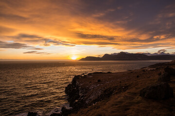 Sunset in Breiddalsvik in east Icelandic countryside