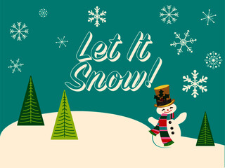 Christmas card with snowman, Joyful snowman, Retro Holiday Design