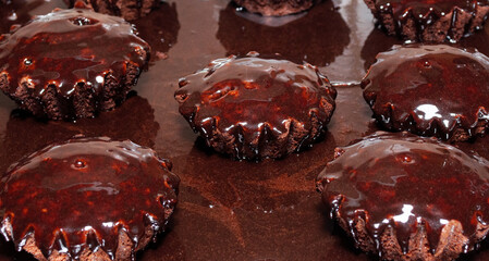 brown cupcakes drizzled with chocolate