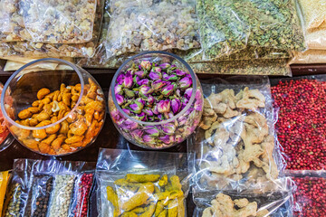 Spices and herbs for sale in the souk in Nizwa, Oman.
