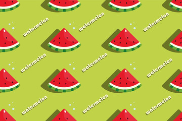 seamless pattern with watermelon, bright, colorful, summer background, sweet berry, juicy vector graphics, red on a green background