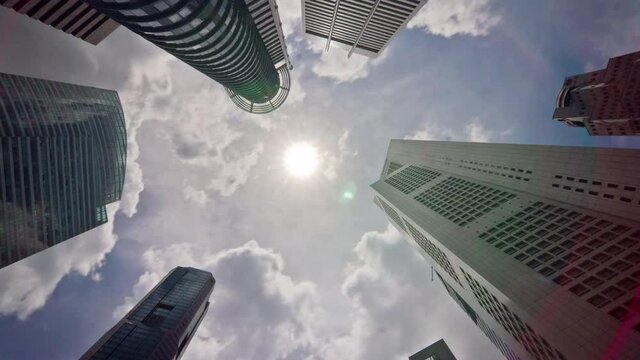 sunny day singapore city downtown up view panorama 4k timelapse