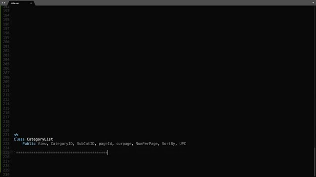 Asp Programming Language Source Code Typing Effect. Asp Programmer Ticker Colored Commands Editor Screen. Network Development Technology Education. Black Background. 