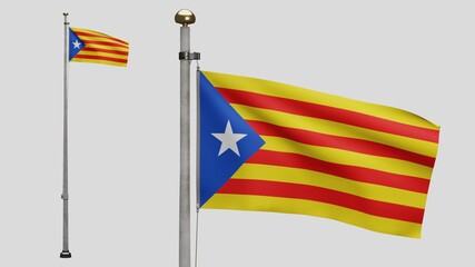 Catalonia independent flag waving in the wind. Close up Catalan estelada banner