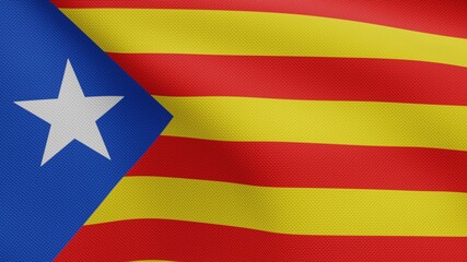 Catalonia independent flag waving in the wind. Close up Catalan estelada banner