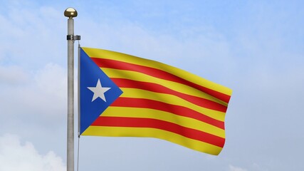 Catalonia independent flag waving in the wind. Close up Catalan estelada banner