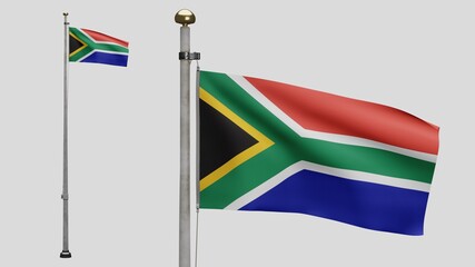 African RSA flag waving in the wind. Close up of South Africa banner blowing