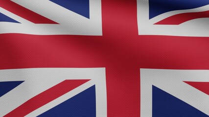 United Kingdom flag waving in the wind. Close up of Britain banner blowing.