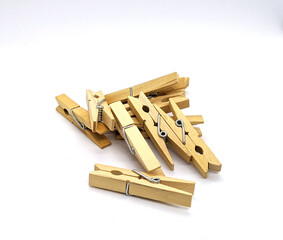 clothespins. wooden clothespins on a white background side view