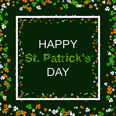 St.Patrick's Day green vector background with clover leaves and frame
