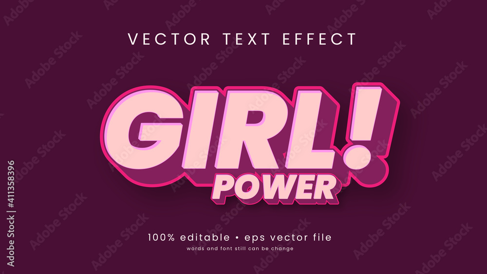 Fototapete girl power text effect with pink color design and editable text
