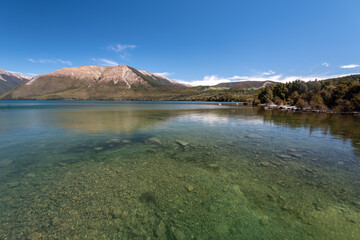 The view across Lake Rotoiti to Pourangahau Mount Robert in the Nelson Lakes National Park, New...
