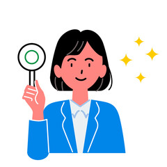 スーツ姿の女性が丸の評価をするイラスト