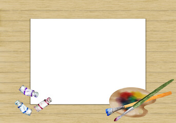 絵の具道具のフレーム　板壁背景