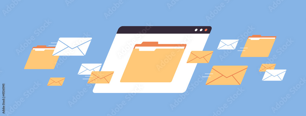 Poster folders mail envelopes cloud internet data file icon documents browser window horizontal vector illu