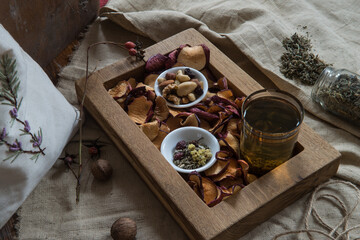 dried fruits and green tea