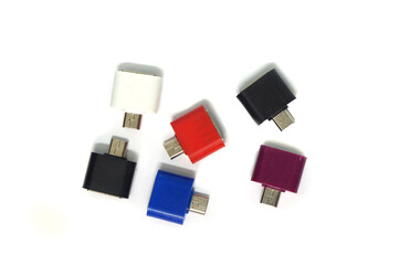 Otg cable adapters in a white background