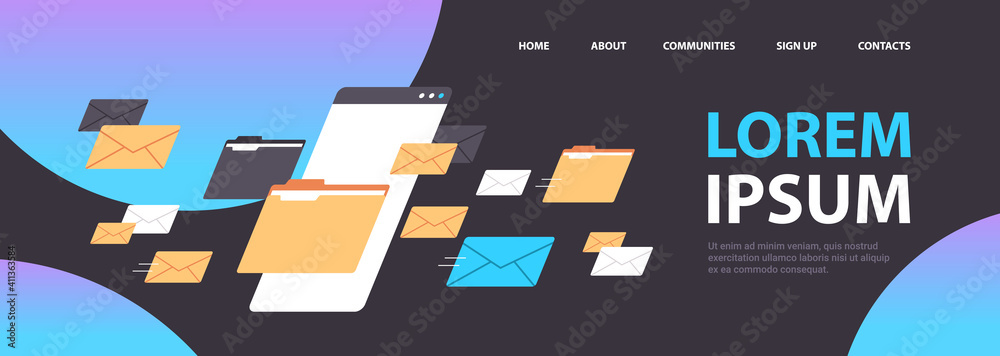 Poster folders mail envelopes cloud internet data file icon documents browser window copy space horizontal 