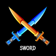 icon illustration of two opposing swords. colorful game style,  world war. vector eps10.