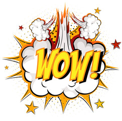 Word Wow on comic cloud explosion background